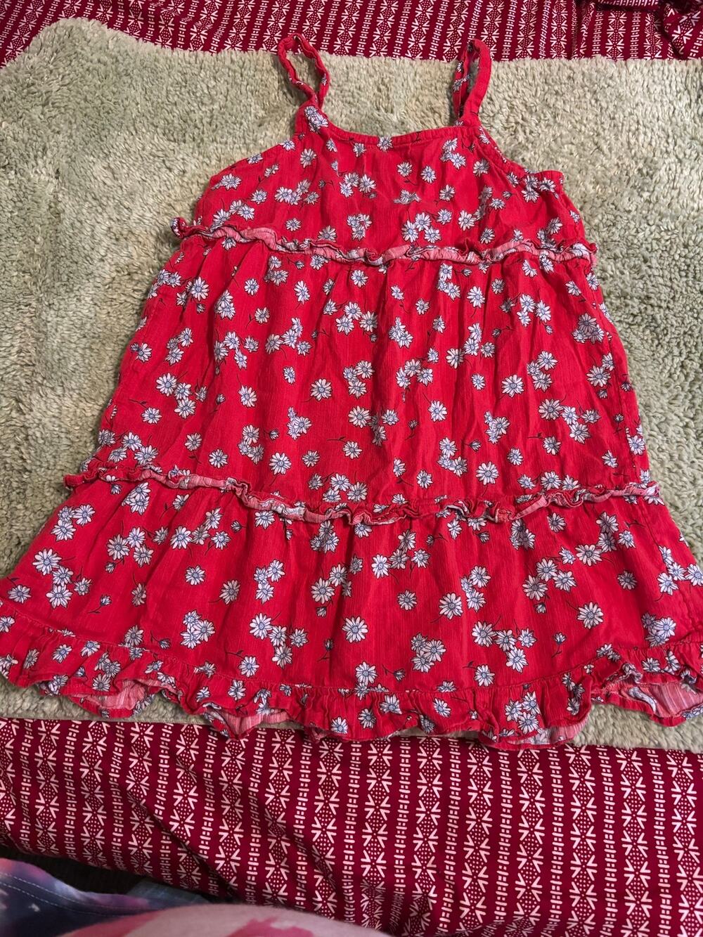 SO Girls Red Floral Tiered Ruffle Dress Size S(7)